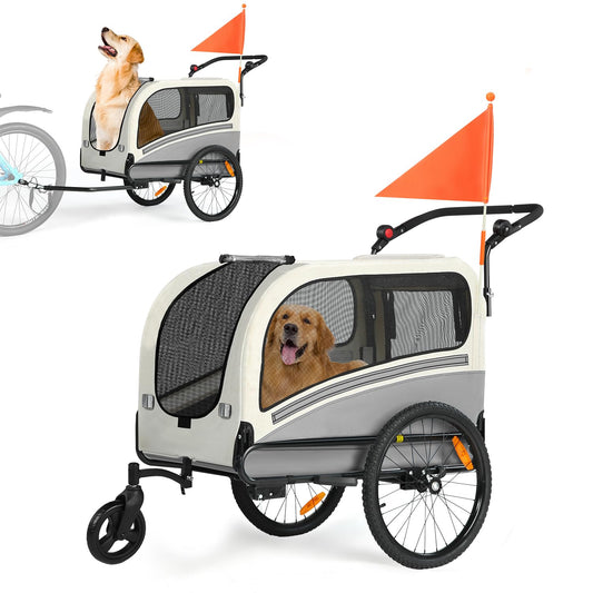 Sepnine Dog Bike Trailer, Supports up to 110 lbs, 2-in-1 Pet Stroller Cart Bicycle Carrier, Easy Folding Cart Frame with Quick Release Wheels, Universal Bicycle Coupler, Non-Slip Floor, Internal Leash