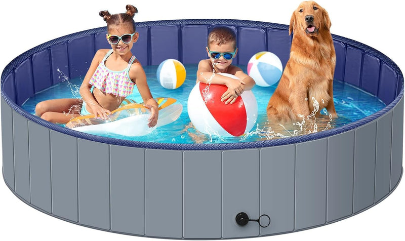 Dog Pool for Large Dogs, Kiddie Pool Hard Plastic, Dog Bathtub Portable, Foldable Pool for Dogs Slip-Resistant (Dark Gray, XL-64