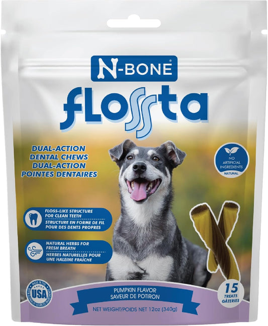N-Bone FLOSSta Daily Dental Sticks for Dogs, SQF Certified, Natural Dog Dental Treats to Freshen Breath, Dental Chews fo