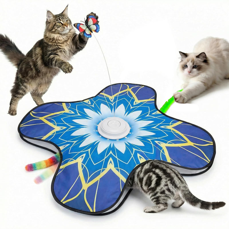 Interactive Cat Toy for Indoor Cats, Touch Activated Automatic Electronic Cat Toy with Sound On/Off, Dual Wands, Non-Slip Suction Cups, Rechargeable Hide and Seek Cat Play Mat for Bored Adult Kittens
