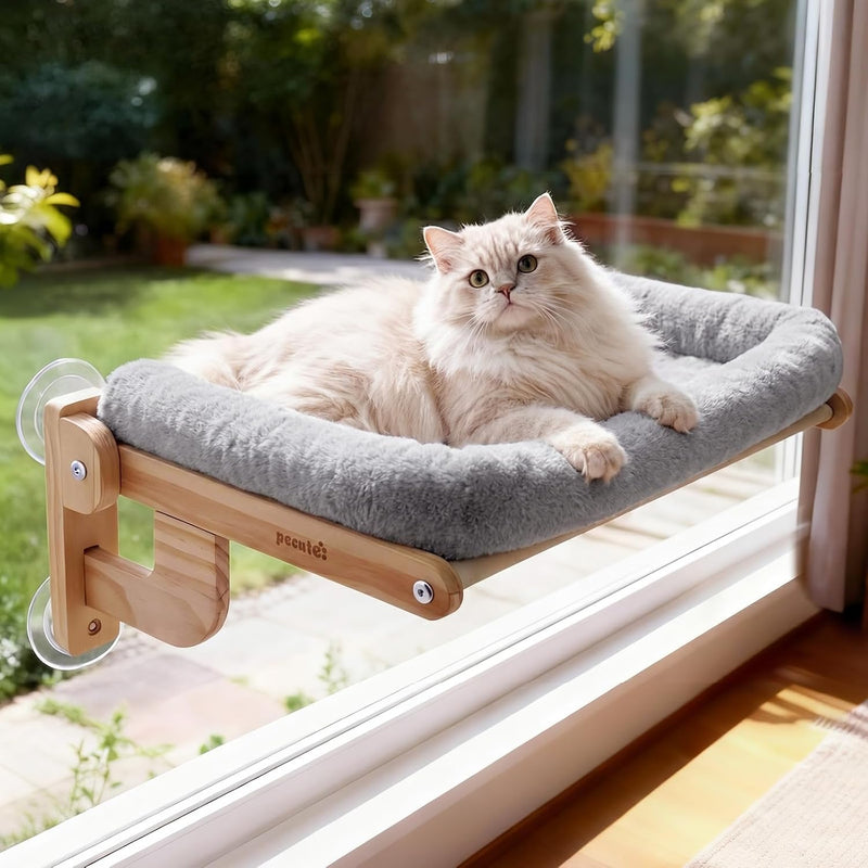 Pecute Cat Window Hammock Foldable, Cat Bed with Soft Cushion Grey, 26