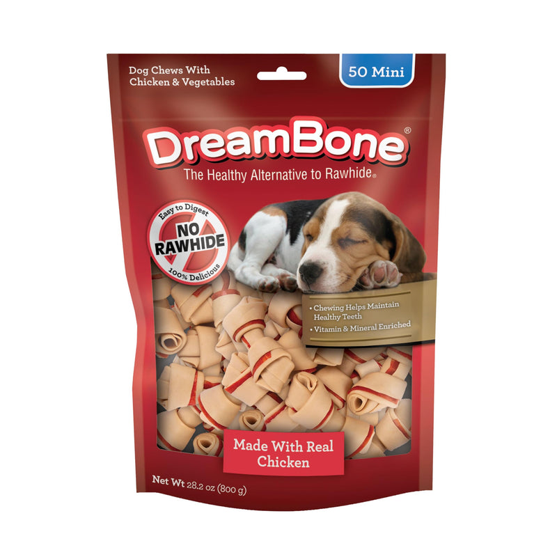 DreamBone Chicken Mini Bone Dog Treats, Daily Rawhide-Free Chew, Digests Safely and Completely, With Real Protein, Chicken and Veggies, 50 count