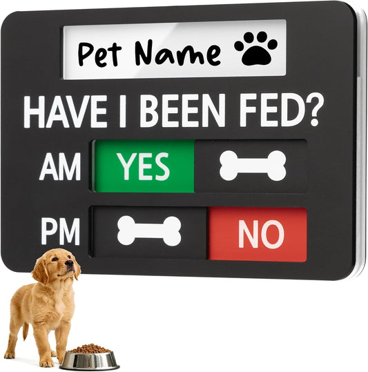 EliteSign Pet Feeding Reminder Supplies with Built-in DIY Name Slot, Feed Tracker for Dog Cat & Household Pets, Prevent Overfeeding or Missed Feeds, Includes Acrylic Cover, Tapes, Black, 6.5"x4.5"
