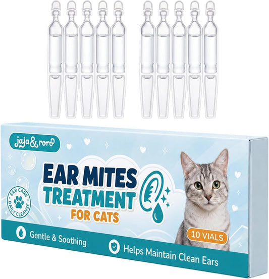 JAJA&RORO Single-Use Vials Drops Ear Mites Treatment for Cats - 10 Count
