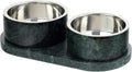 DBL1000A Marbre Small/Medium Modern Weighted Double Marble and Stainless Steel Bowl 12oz (1.5 Cups) Feeder with Non-Slip