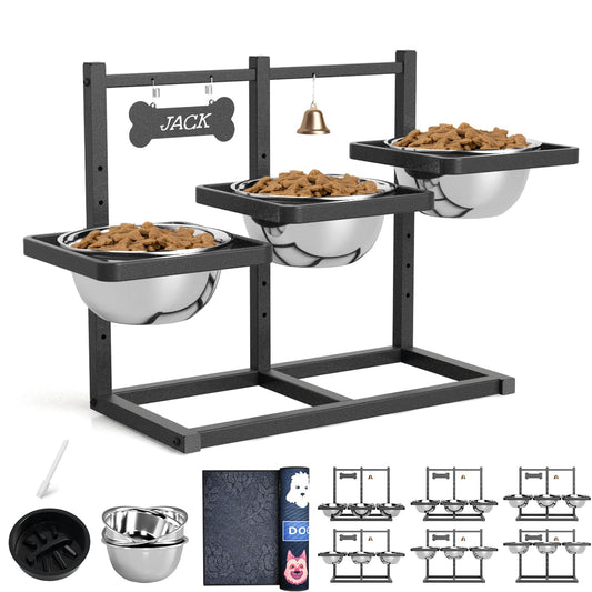 Elevated Dog Bowls for Large Dogs, 6 Height Adjustable Raised Stand with Mat, Slow Feeding Bowl and Three 1700ML Bowls, for Large Breed and Multi-Pet Households
