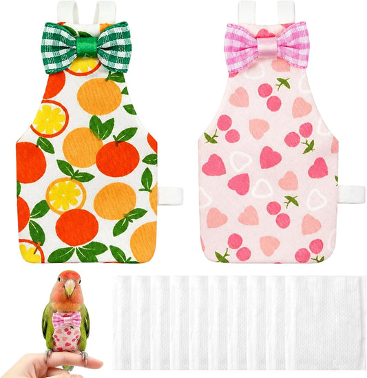 2Pcs Bird Diaper Reusable with 50 Pads, Cute Parrot Nappy Waterproof Inner