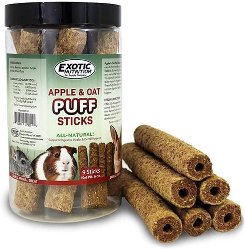 Apple & Oat Puff Sticks (6 oz.) - Healthy Natural High Fiber Chew Treat Made with Oat Hay - Rabbits, Guinea Pigs, Hamste