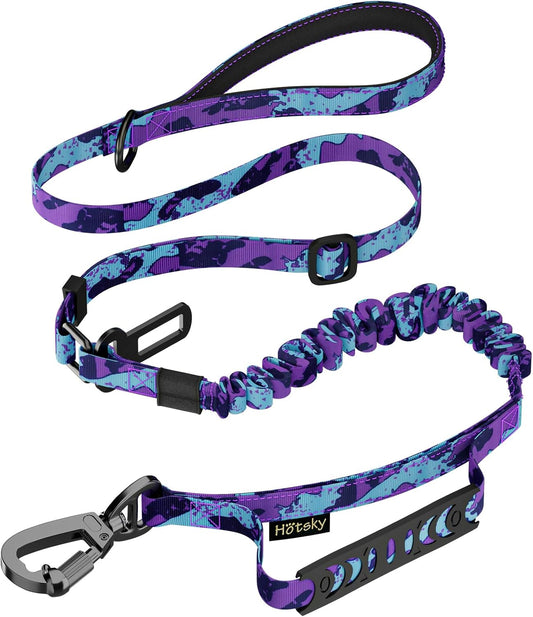 Hotsky Tactical Dog Leash Heavy Duty for Medium Large Dogs that Pull,4-6Ft Strong Bungee Shock Absorbing No Pull Dog Leash with Padded Double Handle and Car Seatbelt,Purple Camo