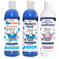 ShowSeason Combo Three-Pack (12 oz. Bottles): Blueberry Facial®, Blue-Shed® Shampoo, Blueberry-Clove Conditioner | Dogs and Cats | Brightener - Tear Stain Remover | Deshedding, Deodorizing