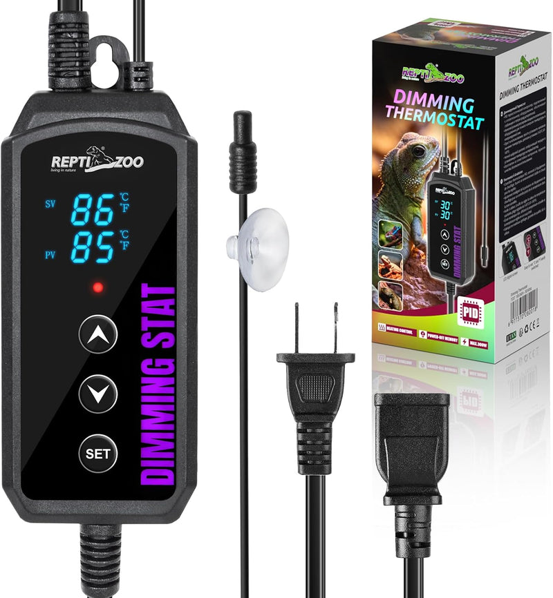 REPTI ZOO Reptile Dimming Thermostat, PID Temperature Controller with LED Digital Screen, Reptile Thermostat for Reptile