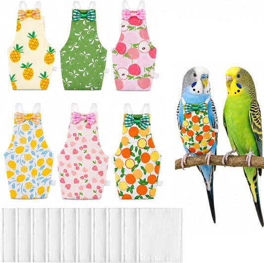 6 Pack Reusable Bird Diapers with 10 Washable Pads