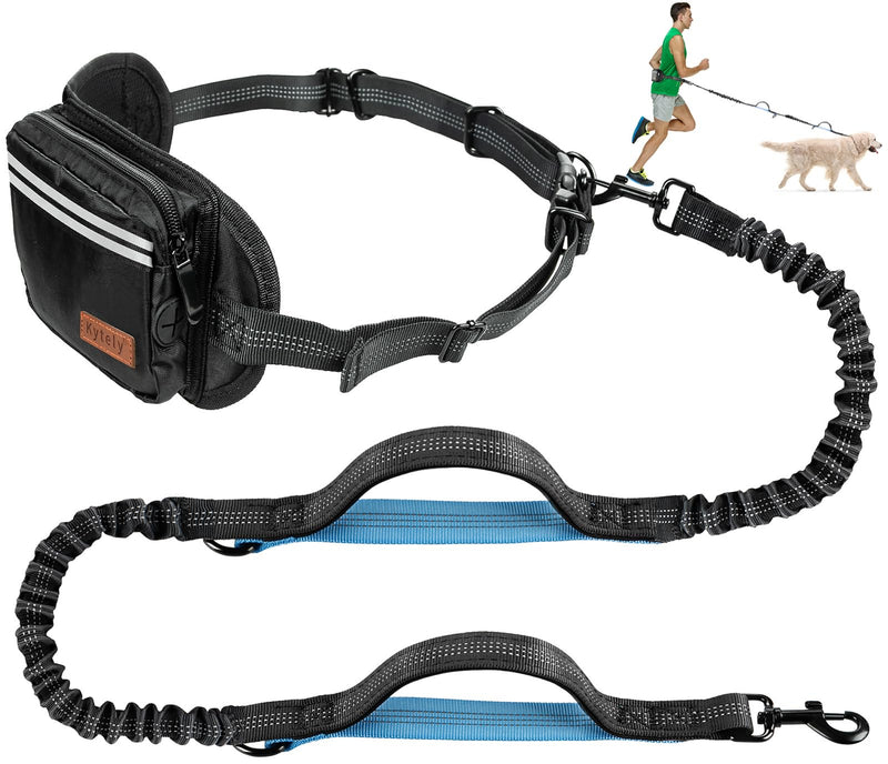 Kytely Hands Free Dog Leash with Zipper Pouch, Wide Padded Waist Dog Running Leash for Medium and Large Dogs, Dual Padded Handles, Retractable Bungee for Walking Jogging Training Hiking