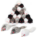 Hungdao 12 Pcs Furry Mice Interactive Catch Play Rabbit Fur Mouse Rattle Sound Rat Plush for PET Cats and Kittens, 3 Colors (White,Black,Gray)