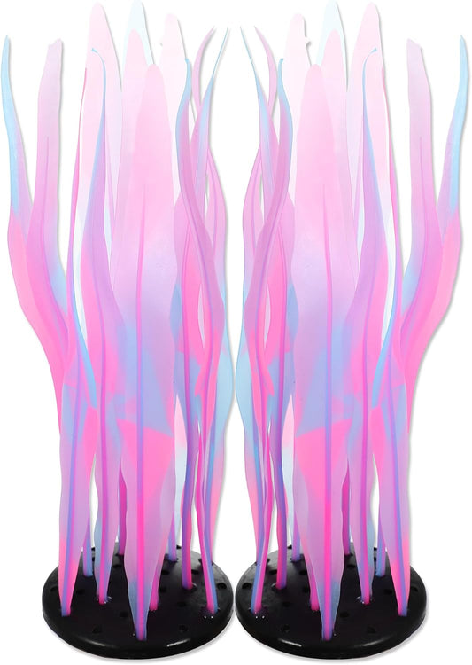 Aquarium Glowing Kelp Plant, Soft Silicone Glowing Decorations Pink 2pcs