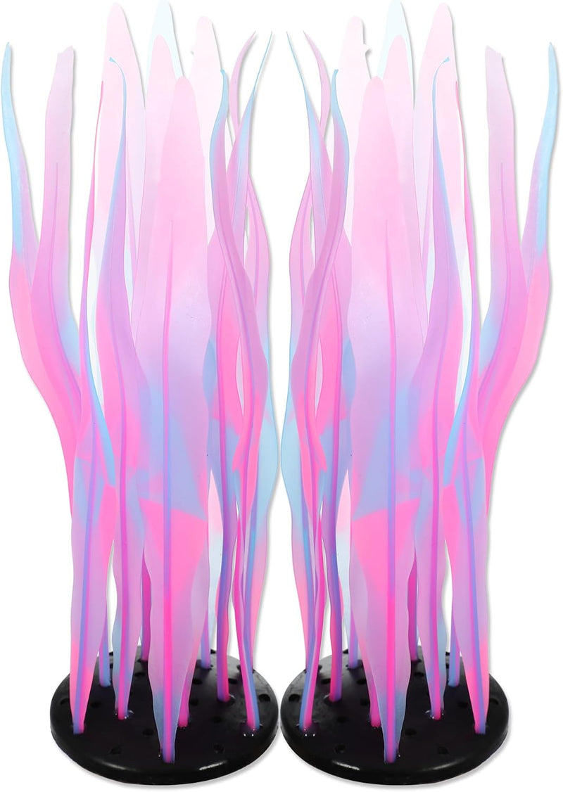 Aquarium Glowing Kelp Plant, Soft Silicone Glowing Decorations Pink 2pcs