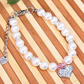 Fancy Pinky Crystal Heart Pet Cat Dog Necklace Jewelry with Bling Pearls Rhinestones Charm for Pets Cats Small Dogs Girl