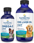 Nordic Naturals Omega-3 Pet Bundle - 2 oz Omega-3 Fish Oil for Small Dogs & Cats, 8 oz Pet Cod Liver Oil Promotes Heart,