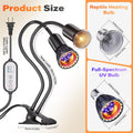 UV Reptile Heat Lamp, UVA UVB Reptile Light with Clamp and Intelligent Cycle Timer for Turtle, Bearded Dragon, Lizard an