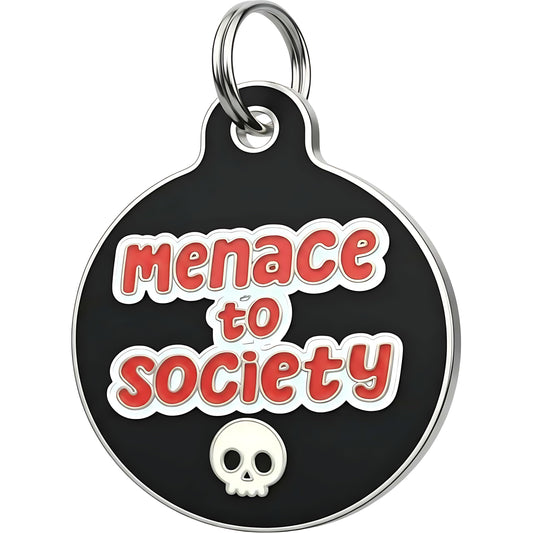 Bad Tags Personalized Dog and Cat ID Tags in 25+ Designs and 2 Sizes - 5 Lines of Custom Engraved Text - Funny Cute Personalized Pet Tags (Menace to Society, Small (1 inch))