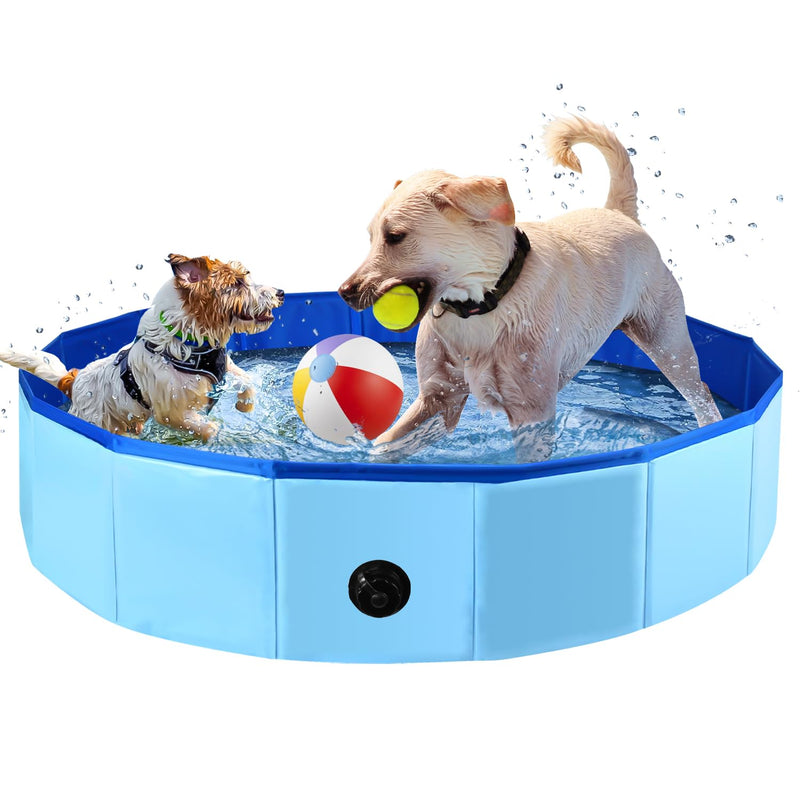 Large Dog Pool, 40x12 Inch Foldable Pet Swimming Pool, Blue Dog Padding Pool Portable for Dog Bath, Portable PVC Baths for Large Dogs