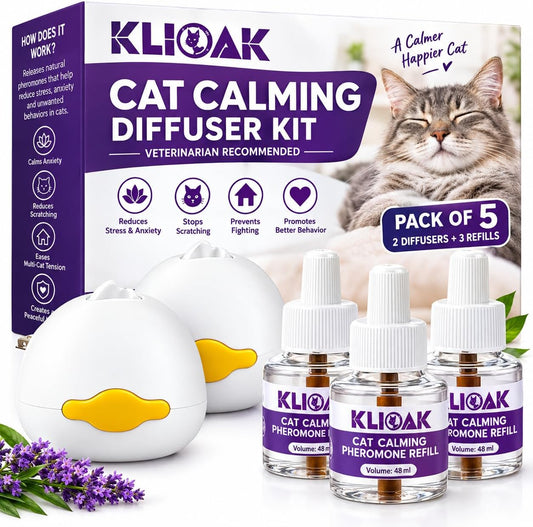 Cat Calming Diffuser Kit 2 Plug-in Diffusers & 3 Refills, Advanced Cat Pheromone Diffuser for Anxiety Relief Spraying, S