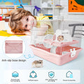 PINVNBY Dwarf Hamster Cage, Small Animal Cages, 2-Tier Travel Portable Mouse Cage Hamster Carrier with Castle House Runn