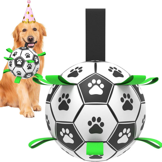 Amasiver Dog Soccer Ball Toys, World Cup Dog Soccer Ball with Straps, Puppy Birthday Gifts, Water Toy, Herding Ball, Dur