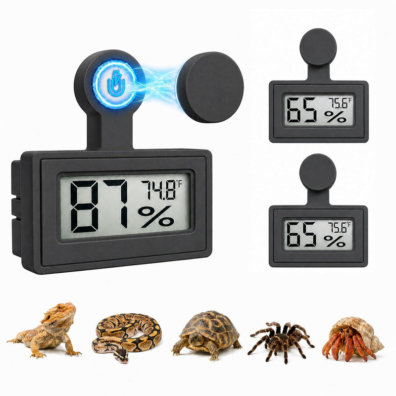 2 Pack Magnetic Reptile Thermometer Hygrometer,Fast-Read °F/°C Digital Temp&Humidity Gauge for Terrarium Tank Enclosure,