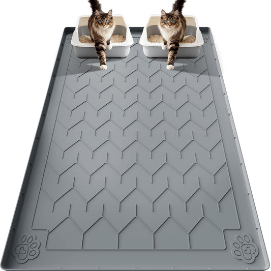 Motsamla Cat Litter Mat, Extra Large 40"x28" Silicone Mat for Litter Box, Waterproof & Non-Slip Rubber Mat with Lip, Litter Trapping & Scatter Control, Soft on Cat Paws, Urine-Proof Floor Protector