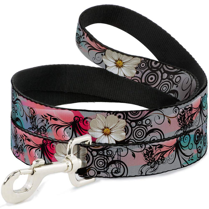 Buckle-Down Pet Leash - Flowers w/Filigree Pink - 6 Feet Long - 1