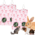 JarThenaAMCS 2Pcs Rabbit Hay Feeder Bag with 2 Holes Pink Bow Guinea Pig Hanging Hay Feeding Bag Storage Dispenser for C