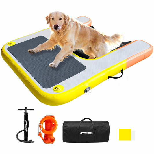 Gymodel Inflatable Dog Water Ramp, Non-Slip Floating Dock Ladder for Pools, Boats & Lakes, Pool Ramp for Dogs Up to 200 Pounds, Orange Yellow