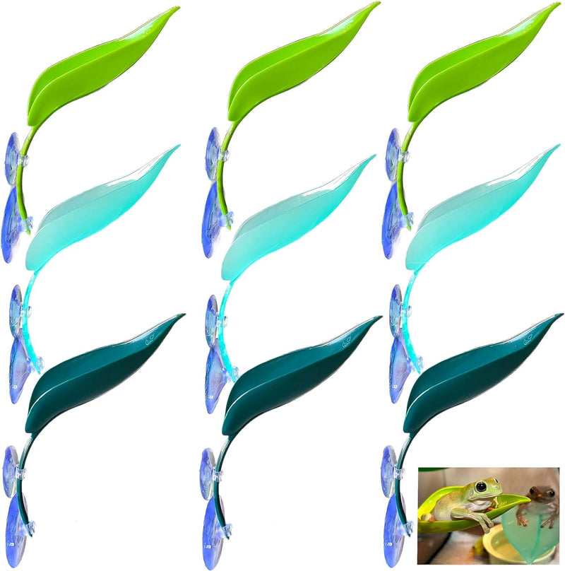 9-Pack Plastic Leaf Decor Decorations with Suction Cups, Reptile Basking Platform for Terrarium Frog Tank, Habitat Climb