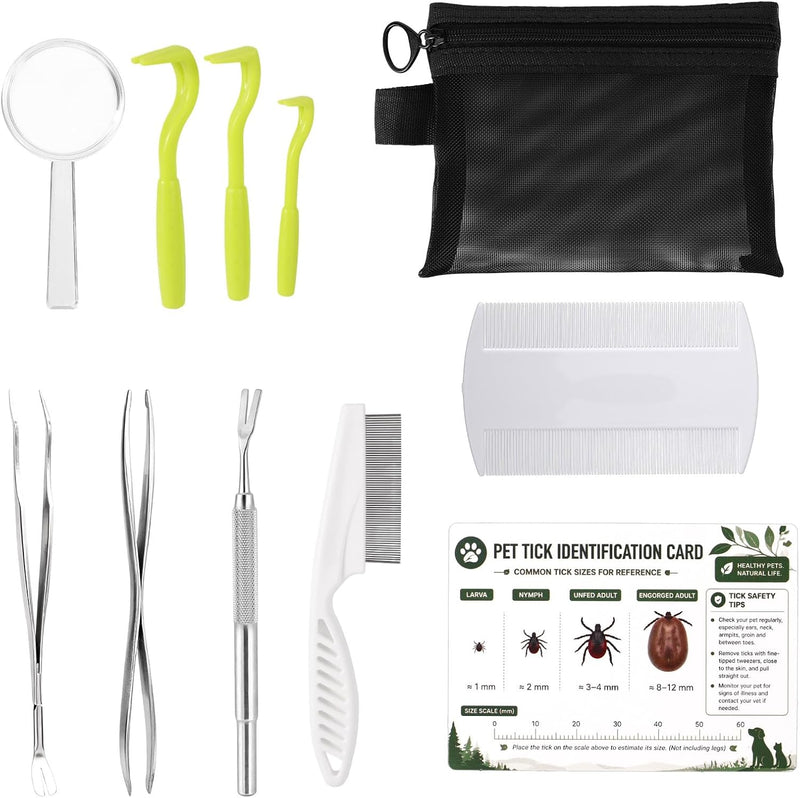 Penitue Tick Removal Tool Kit Tweezers for Cats and Dogs, Professional Portable Tick Remover and Puller Set Suitable for