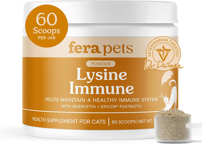Fera Pets Lysine for Cats - Immune Support Powder Food Topper, 60 Scoops