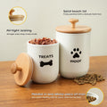 OTTENON Dog Treat Container Set of 2, Dog treat jar with Airtight Lid, Small dog food container, Dog Cookie Jar for kitchen Counter, Treats Canister, Pet Treat Container 8.3x4.9 & 7.1x4.3 (White)