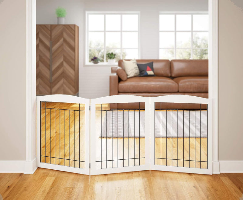 PAWLAND Extra Wide Dog gate for The House, Doorway, Stairs, Freestanding Foldable Wire Pet Gate, Pet Puppy Safety Fence,