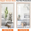 Reinforced Cat Screen Door with Zipper Fits Openings 57x85''