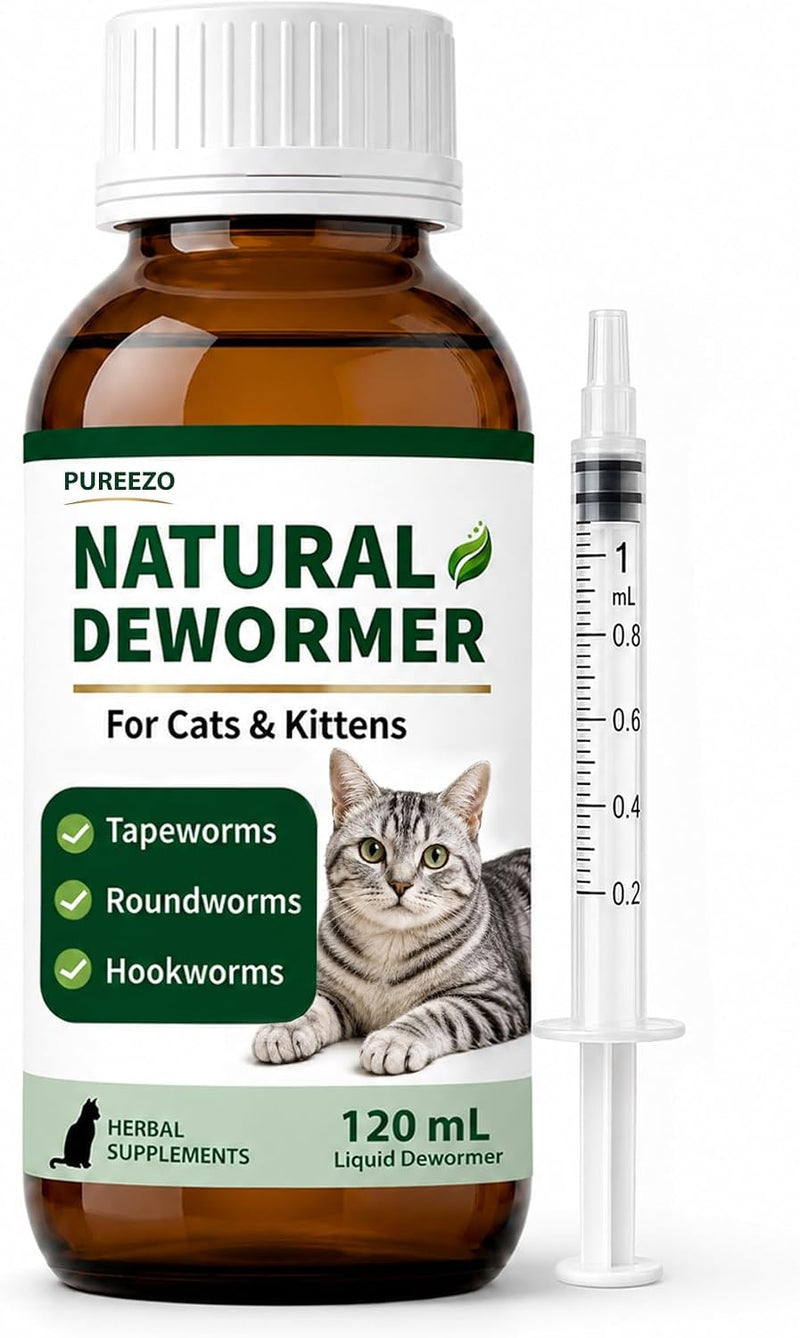 Cat Dewormer for Cats & Kittens, Broad-Spectrum Liquid Dewormer for Tapeworms, Roundworms & Hookworms