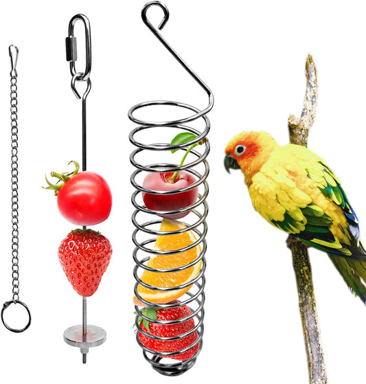 Stainless Steel Bird Food Holder, Parrot Foraging Toy, Hanging Basket, 9.84 in L, 7.87 in W, 82g Weight, Activity Clasp,