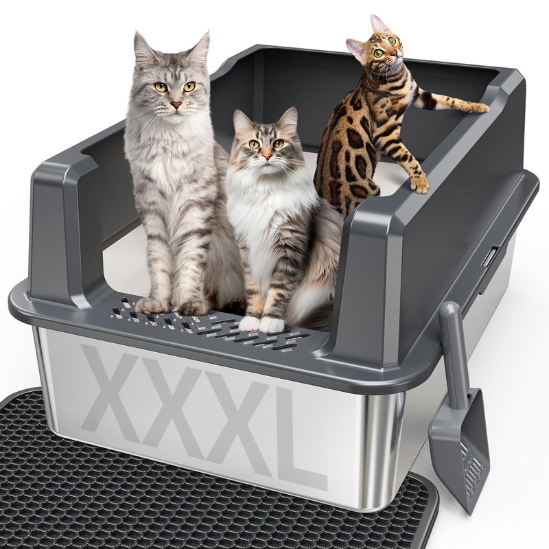 Extra Large XXL Stainless Steel Cat Litter Box with Lid, 26