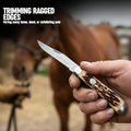 SZCO Supplies 3.75" Dual Blade Hoof Knife – Stainless Steel Hook and Clip-Point Blades, Durable Bone-Style Handle, Multi