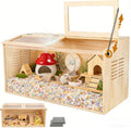 Wooden Hamster Cage,32" Lx16 Wx16 H,2 Washable Liner, Animal Cabinet for Dwarf Syrian Hamsters Degus, Hamster Habitat wi