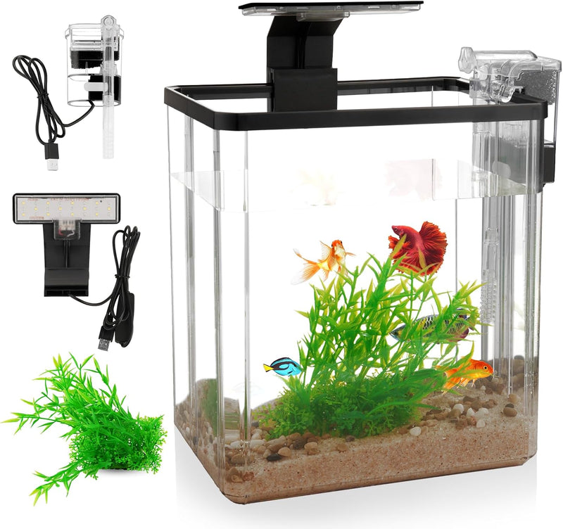 1.5 Gallon Aquarium Starter Kits - Plastic Fish Tank Kit Clear Beta Fish Tank Small with Filteration Oxygenation, Water 