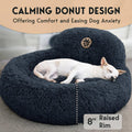 PetJett Calming Dog Bed Medium Size Dog - 30'' Donut Bed, Washable Dog Bed, Anti-Slip & Super Soft Fluffy Plush Round Dog Bed, Anti-Anxiety Premium Comfort Pet Bed, Fits Dogs Upto 45 lbs - Dark Grey