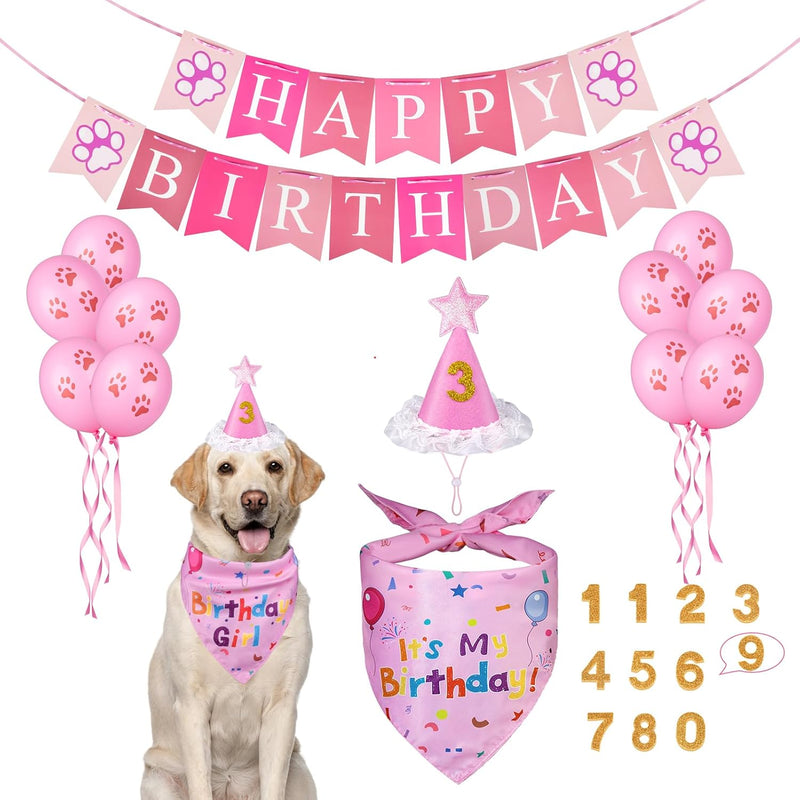 Dog Birthday Party Supplies,Dog Birthday Bandana Set, Numbers,Flag,Balloon