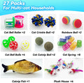 Cat Toys 27 Packs Combo Set, Cat Catnip Fish and Ball Toy, Cat Bell Balls Crinkle Balls, Cat Spring Toys, Plush Mices At