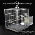 Xxmbbjy Hanging Cube Bird Bath Cage, Transparent Bird Bathtub Bath Shower with Stainless Steel Hooks for Small Bird Canary Parakeet Budgerigar Parrots Crested Myna Cockatiel Lovebird (Small)
