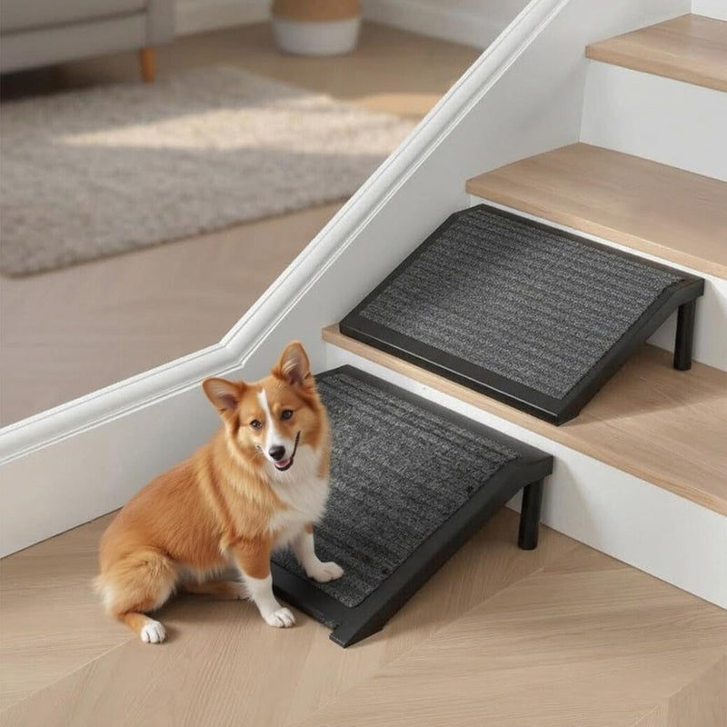 Dog Ramp for Stairs – Non-Slip Pet Steps with Locked-in Carpet & Iron Frame, Helps Senior Dogs & Small Breeds Climb Safe